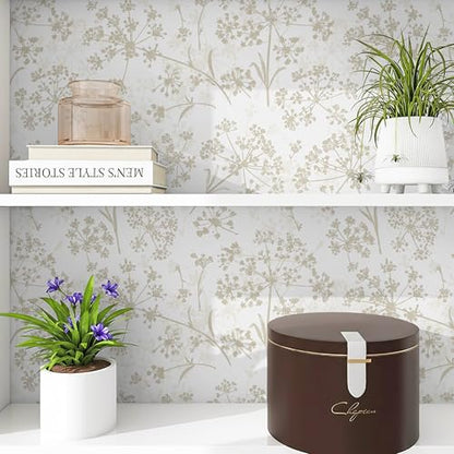Safiyya Peel and Stick Wallpaper Floral Contact Paper 78.7" x 17.3" White and Beige Wall Paper Modern Neutral Self Adhesive Removable Wallpaper for Bedroom Bathroom Vinyl Rolls