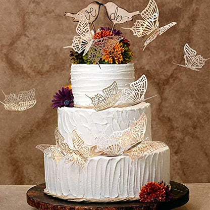 Cheerland 3D Champagne Gold Butterfly Wall Stickers Paper Butterflies Decal Decoration Removable Mural Stickers for Living Room Bed Room School Home Cake Decorations for Anniversary Engagement Party