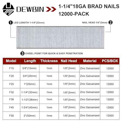 18 Gauge Brad Nails, 12000 Counts 1-1/4-inch 18 GA Brad Nails, Galvanized Nails for Nail Gun, Finishing Nail Gun Nails for Pneumatic, Electric Brad Nailer Gun