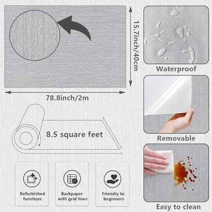 Grasscloth Peel and Stick Wallpaper Textured Gray Fabric Wallpaper Faux Linen Wallpapers 15.7"x78.8" Textured Contact Paper for Cabinets Self Adhesive Removable Wall Paper for Bedroom