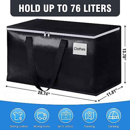 BlissTotes Moving Bags, Heavy Duty Moving Boxes with Zippers Top and Sturdy Handles, Storage Bags for Space Saving and Packing, Collapsible Moving Supplies, Storage Totes (76L, 10-Pack, Black)