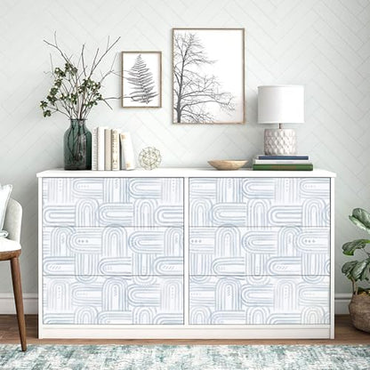 Modern Peel and Stick Wallpaper A Set of 17.3"x120" Boho Blue Contact Paper Removable Self-adheisve Wallpaper for Cabinets Shelf Drawer Bedroom Wall Decor