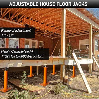 House Jacks for Leveling, 2 PCS Adjustable Jack Post 11"-17" Basement Floor Jack, Screw Floor Jack Post Supports Stabilizer Jacks for House Foundation, Stairs, Porches, Roof Beams