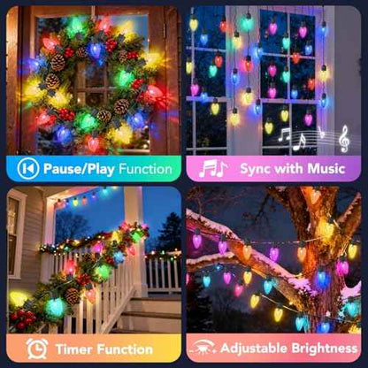 Smart C9 RGB Christmas Lights Outdoor, 66 FT 100 LED Christmas Tree Lights with Music Sync APP Controlled, Waterproof Connectable C9 String Lights for Roofline, Fencing, Balcony & Yard Decor