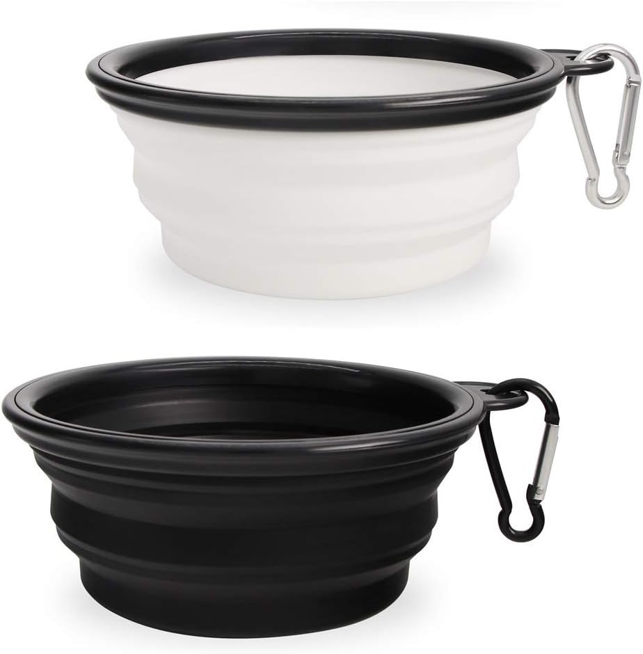 Dog Bowl Pet Collapsible Bowls,2 Pack Portable and Foldable Pet Travel Bowls Collapsable Dog Water Feeding Bowls Dish for Dogs Cats and Small Animals, (Small, Black+White)