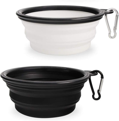 Dog Bowl Pet Collapsible Bowls,2 Pack Portable and Foldable Pet Travel Bowls Collapsable Dog Water Feeding Bowls Dish for Dogs Cats and Small Animals, (Small, Black+White)