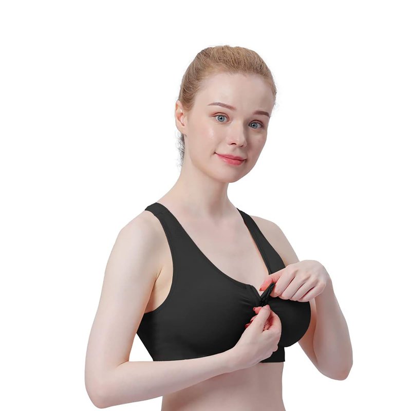 Women's Zip Front Sports Bra Wireless Post-Surgery Bra Active Yoga Sports Bras (XL:Fit 36D,36DD,38C,38D,40B,40C, 3 Pack(Black+Grey+Flesh))