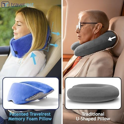 TRAVELREST Nest Neck Pillow Travel Essentials - Memory Foam Pillow and Patented Design, Support for Long Flights, Travel Accessories, Comfortable and Compact, Washable, Attaches to Luggage - Gray