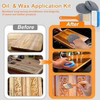 XANGNIER 4Pcs Cutting Board Oil and Wax Applicator Set ? Food-Grade Mineral Oil and Wood Wax Conditioner Kit with Microfiber Applicator Pad and for Butcher Blocks,Bamboo,Wooden Utensils & Countertops
