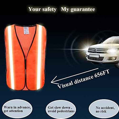 SIFE 10 Pack High Visibility Reflective Safety Vest,Made from Breathable and Neon Orange Mesh Fabric with Stretchable design,light weight for Man and Woman(Orange, 10 pack)