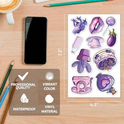 Cute Aesthetic Purple Stickers Pack for Laptop Water Bottle Scrapbooking Journaling Phone Vinyl Decals Teen Girls Young Adults Students Waterproof 50Pcs Fun Decorative Art Wall