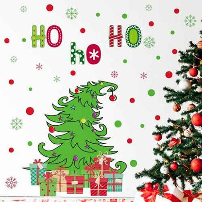 3 Sheets Christmas Wall Decals Red Green Christmas Sticker Xmas Tree Sign Decor Holiday Red Green Polka Dots Decals Gift Removable Wall Stickers for Xmas Holiday Home Decoration