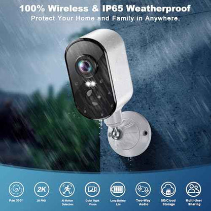 2K Security Cameras Wireless Outdoor, Pan Rotating 360¡Æ Battery Powered WiFi Camera with AI Motion Detection, Color Night Vision, Spotlight, Siren, 2-Way Talk, Waterproof, SD/Cloud Storage