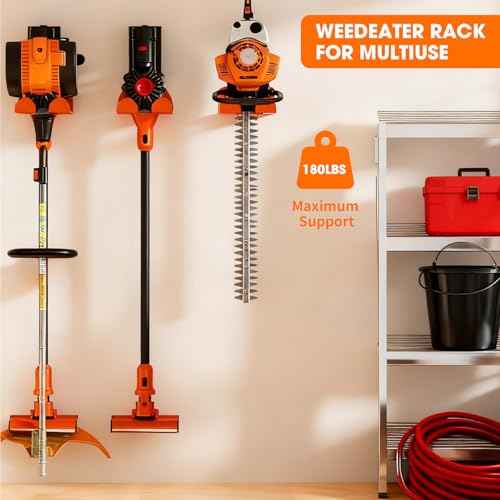 Weed Eater Hanger, Garage Organizer Trimmer Rack Wall Mount, Garden Power Tool Holder Garage Hooks for Grass Trimmer, Hedge Trimmer, Leaf Blower and Chainsaw Storage, 2 Pack