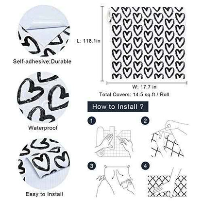 Timeet Black White Wallpaper - Peel & Stick 17.7"x118" Modern Wall Decoration