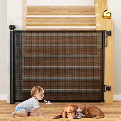 Uamector Retractable Baby & Dog Gate, Adjustable Mesh Safety Gate Extends to 72" Wide 34" Tall for Stairs Doorways, Indoor Outdoor Use