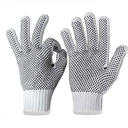 Evridwear Cotton Polyester String Knit Shell Safety Protection Work Gloves for Painter Mechanic Industrial Warehouse Gardening Construction Men & Women 12 Pairs, With Two Side dots, L Size