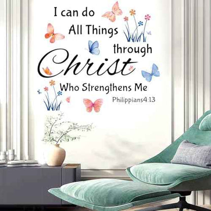 Inspirational Wall Stickers Bible Verse Quotes I Can Do All Things Through Christ Who Strengthens Me Wall Decals Vinyl Art for Living Room Bedroom Classroom Playroom Nursery Room Decor