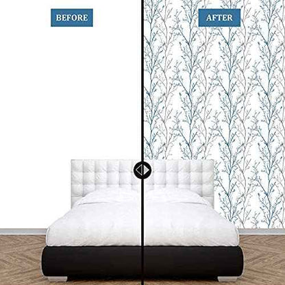 WENMER Grey Blue Tree Branches Contact Paper 17.71' x 118' Peel and Stick Self-Adhesive Removable Wallpaper for Bedroom Living Room Walls