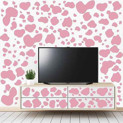 184 Pcs Cow Print Stickers, Adhesive Wall Stickers Cow Print Vinyl Art Decal Removable Wall Decor Waterproof Animal Design Decals for Bedroom Living Room Nursery(Pink)