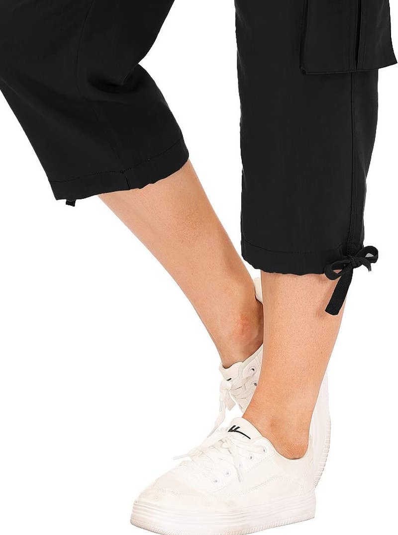 MoFiz Womens Capris with Pockets Loose Fit Casual Capri Pants Dressy Lightweight Ladies Baggy Cargo Pants for Hiking Black 4XL