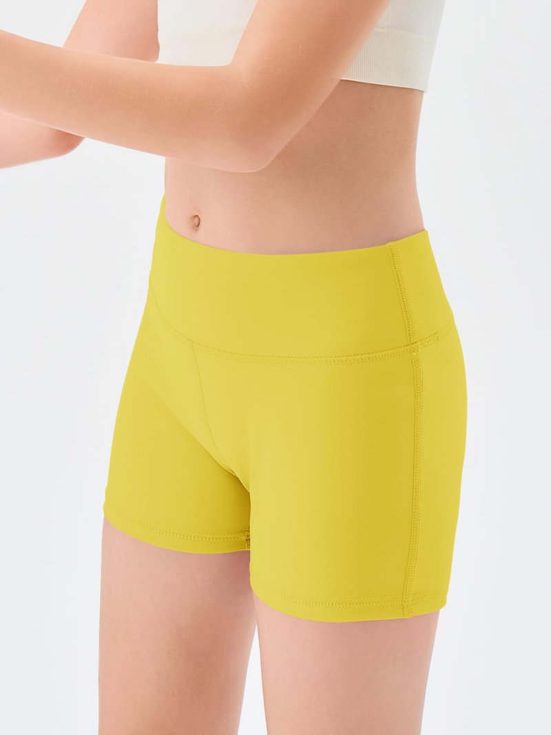 Haloumoning Girls Athletic Shorts Kids High Waisted Yoga Dance Biker Shorts Comfy Gymnastics Shorts 5-14Y Yellow