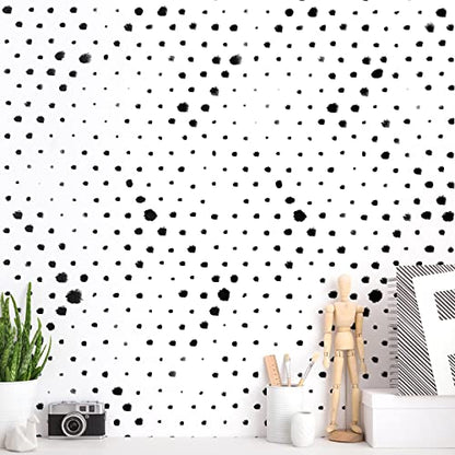 Froluya Black and White Peel and Stick Wallpaper Geometric Contact Paper 17.7inch x 393.7inch Polka Dots Self Adhesive Removable Contact Paper for Bathroom Decor Vinyl Modern Wallpaper Waterproof