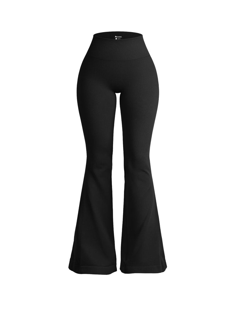OQQ Women's Flared Pants High Waisted Yoga Leggings Stretchy Bell Buttom Wide Leg Black