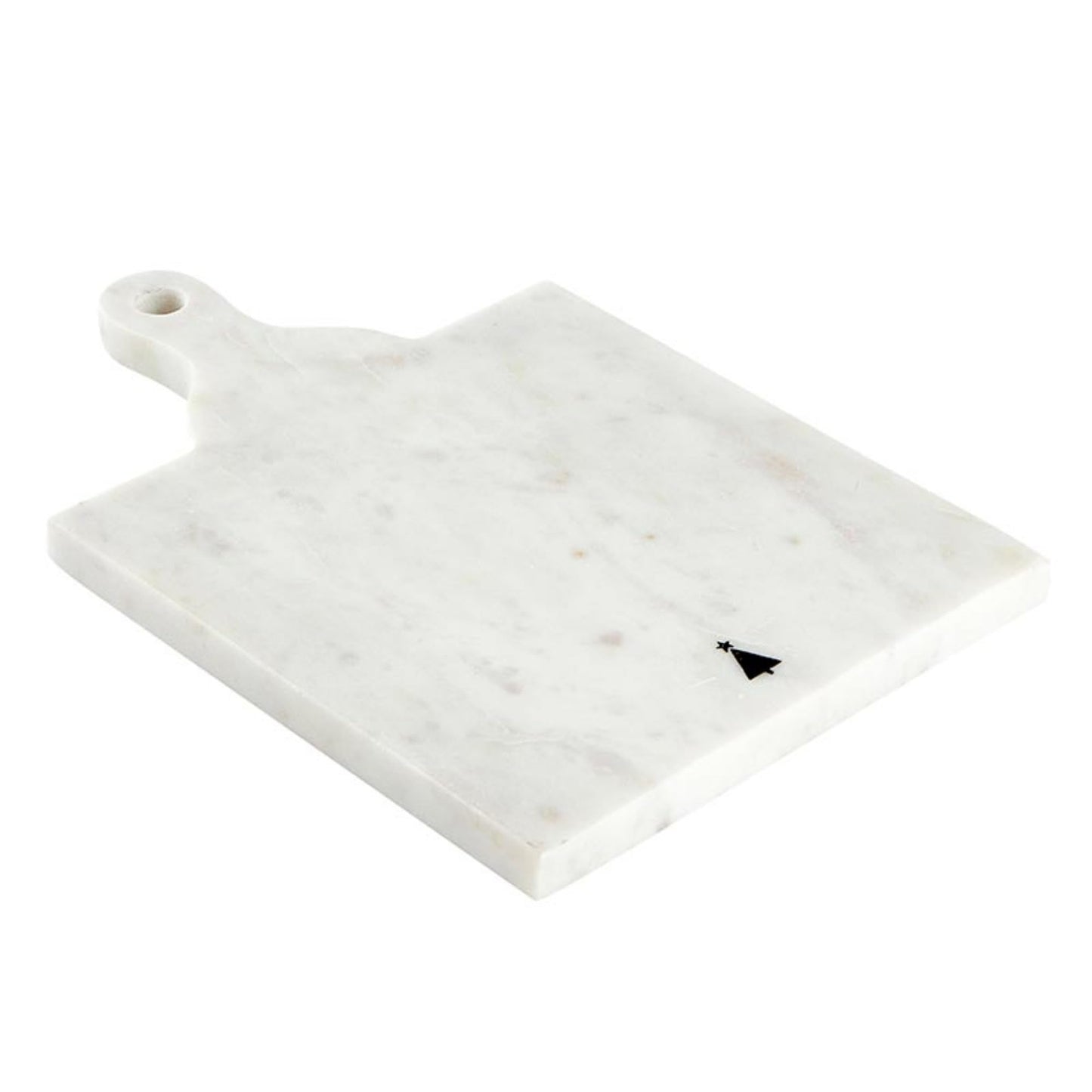 Santa Barbara Design Studio Joy to The World Square White Marble Charcuterie Cheese Tray with Handle, Small Black Tree Icon, 10.75" x 7"