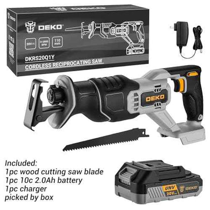 Cordless Reciprocating Saw: DEKOPRO 20V Lithium Ion Power Reciprocating Saw with Battery and Charger, Variable Speed Trigger, 25/32" Stroke Length, 0-2800RPM and 4-5/16" Max for Wood, Metal, PVC