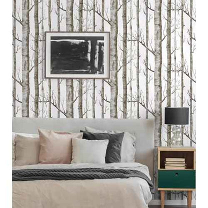 17.7" X 118"Birch Tree Wallpaper White and Brown Peel and Stick Wallpaper for Bedroom Bathroom Tree Contact Paper for Cabinets Removable Self Adhesive Shelf Drawer Liner Wall Decor Vinyl