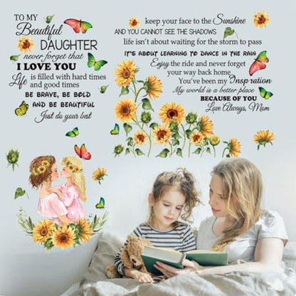 Inspirational Quote Decal for Daughter - Removable Peel & Sticker Vinyl Wall Sticker, Floral Theme for Bedroom, Playroom, Living Room - Yellow