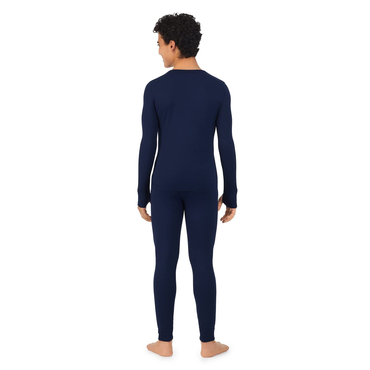 Cuddl Duds Boys Heavyweight Fleece Lined 2 Piece Thermal Underwear Set – Long Sleeve Shirt & Leggings Base Layer for Cold Weather – Winter Clothing Long Johns Lounge Sets for Kids, Navy, M