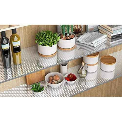 Livelynine Waterproof Kitchen Stickers for Cabinets Heat Resistant Backsplash Wallpaper for Kitchen Wall Self Adhesive Shelf Drawer Liner Stove Silver Contact Paper 15.8x78.8 Aluminum Foil Sink Cover