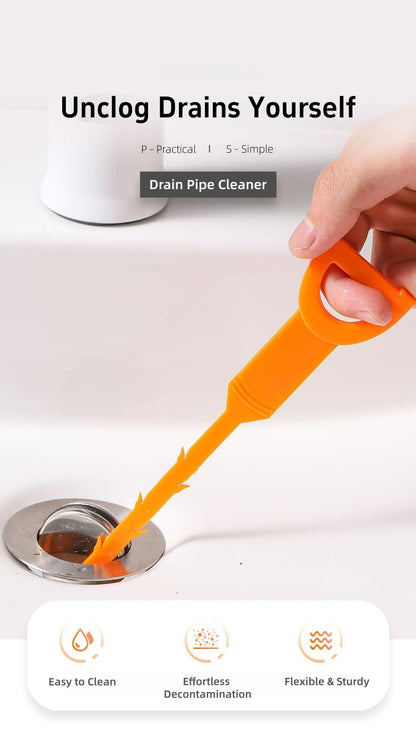 6-Piece Professional Drain Snake Cleaning Kit - Heavy Duty Clog Remover Tool for Shower, Sink, Bathtub, Toilet, Kitchen - Hair Removal Unclogger with Drill Attachment, Reusable Plastic Pipe Cleaner
