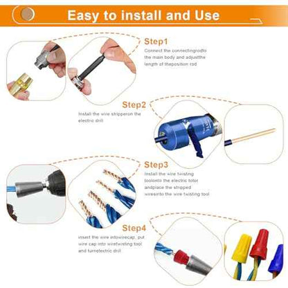 Luckyway Wire Stripper for Drill with Professional Electrician Wire Stripping and Twisting Tool, Wire Twister Tool for Drill, Quick Change Connector and Wire stripping Faster (Colorful, 5 PCS 6-14AWG)