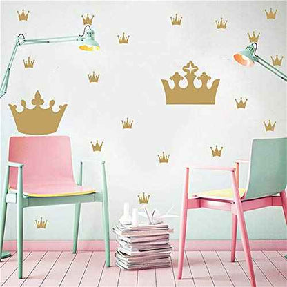 Crown Wall Decals for Girls Bedroom Kids Room Decals Nursery Wall Decal, Princess Crowns Wall Stickers, Crown in The Walls Removable Peel and Stick Metallic Vinyl Sticker