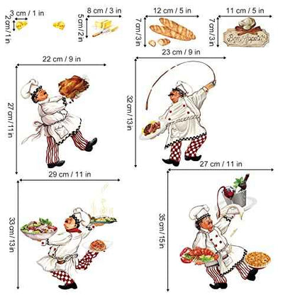 wondever Italian Chef Kitchen Wall Stickers Food Cooking Peel and Stick Wall Art Decals for Kitchen Dining Room Restaurant