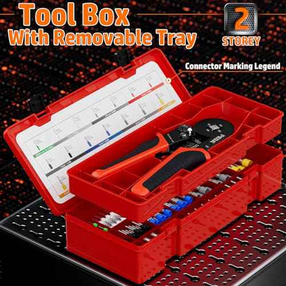 PEBA Ferrule Crimping Tool Kit, Ratchet Ferrule Crimper for AWG28-7 & 21 Sizes Wire Ferrules Terminals for Electrical Wiring/DIY Terminals | Self-Adjusting Square Pliers - Copper Ferrule Kit