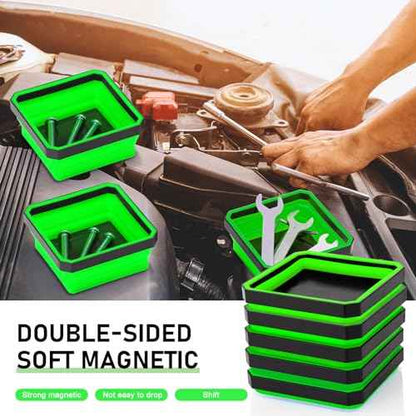 Barydat 10 Pcs Magnetic Tool Tray Collapsible Foldable Parts Trays Set Magnetic Screw Tray Magnetic Parts Bowl Square Silicone Magnetic Tool for Bolts Nuts Washers Pins Screw Parts (Green)