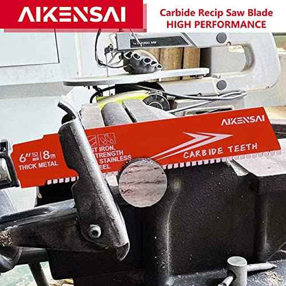 3-Pack 6 Inch 8TPI Carbide Sawzall Blades for Thick Metal Carbide Reciprocating Saw Blades for Cast Iron and Alloy Steel Compatible with Milwaukee Makita Dewalt Ryobi etc