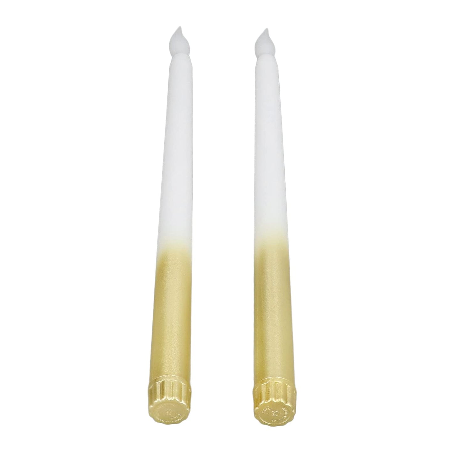 Flameless Taper Candles, 2 Pcs Battery Operated Realistic LED Taper Candles with Flickering Warm Yellow Flame Dripless Electric Decorative Led Candles for Home, Christmas, Wedding(half spray gold)