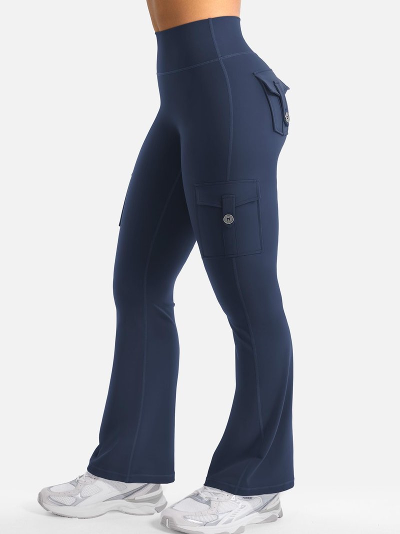 YEOREO CoreFlex Women Workout Flare Leggings with Pockets Scrunch Cargo Gym Yoga Leggings Blue Navy M