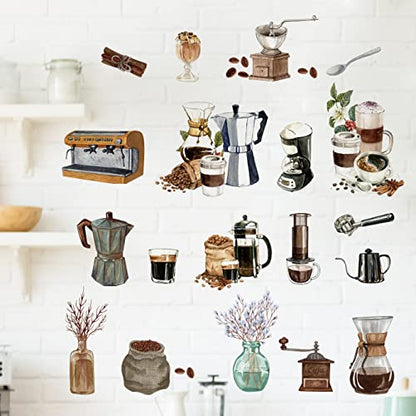Runtoo Coffee Wall Art Decals Coffee Cup Kitchen Wall Stickers Cafe Shop Office Dining Room Window Door Decor