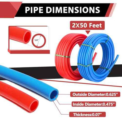 EFIELD 1/2-inch 2 x50 ft Pex-b Pipe/Tubing, NSF Certified for Potable Water, Hot/Cold Water, Blue & Red 100 ft Length for Plumbing and Heating Applications, with Pipe Cutter,(AB-2-50)
