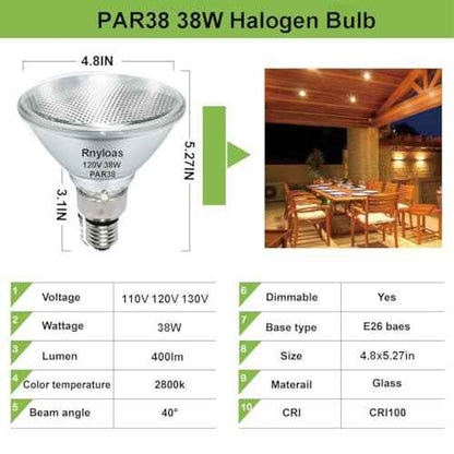 4 Pack Long Lifespan PAR38 Flood Light Bulb, Dimmable 38W 120V, High Output 400LM, Warm White, E26 Base, Indoor/Outdoor