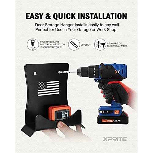 Xprite Door Storage Hangers with US Flag Pattern & Rubber Lining, 4 PCS Removable Wall Mounted Door Storage Holder Hooks Compatible with 1956-2024 Jeep Wrangler CJ YJ TJ LJ JK JKU JL JLU Gladiator JT