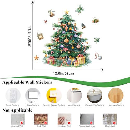 Merry Christmas Tree Wall Decal, Christmas Window Clings Wall Decals Peel and Stick, Christmas Decorations Wall Stickers for Winter Room Kitchen Bathroom Party Holiday Decor (Green)