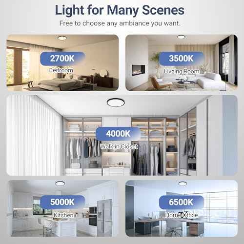 6 Pack 2640LM LED Flush Mount Ceiling Light Fixture, 12inch 24W Dimmable & 5 CCT Selectable (2700K-6500K), Sleek Modern Ceiling Light for Bedroom Laundry Hallway Kitchen, Black