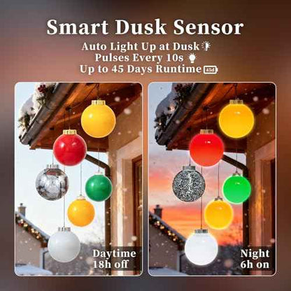 Lanpn 4 Pcs 8" Outdoor LED Ornament, Large Christmas Battery Powered Ball Lights, Xmas Tree Sphere Bulb Decor with Dark Sensor, Christmas Lighted Ornaments for Lawn Garden Yard Patio, Red